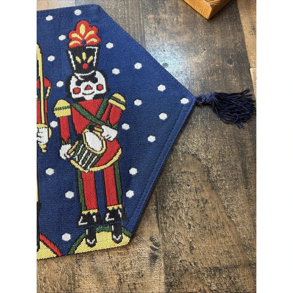 Vintage‎ Nutcracker Tapestry Christmas Table Runner Navy Blue Toy Soldier 12x54